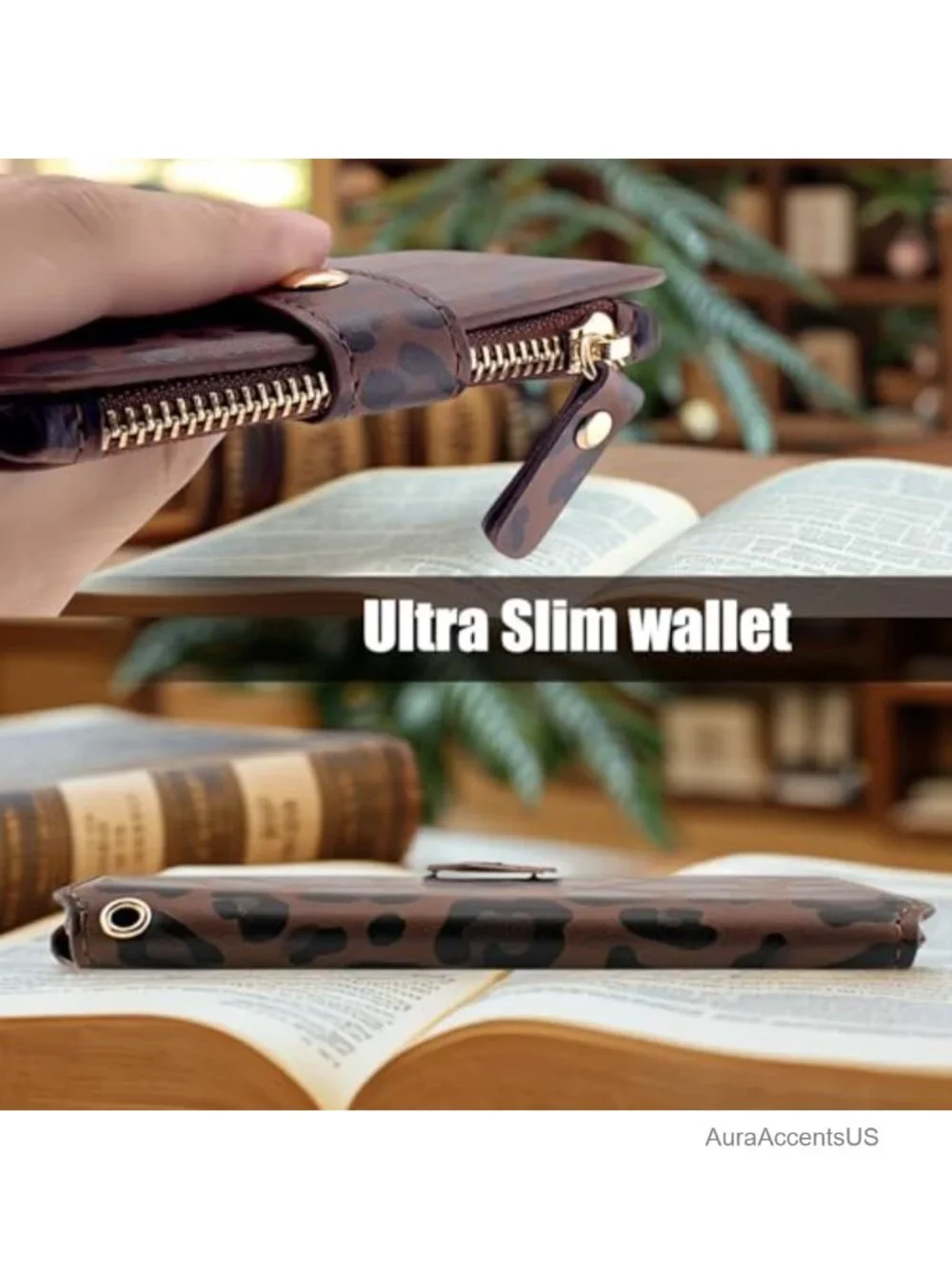 RFID Blocking Keychain Wallet with Leather Wrist Strap, Card Holder with Zipper